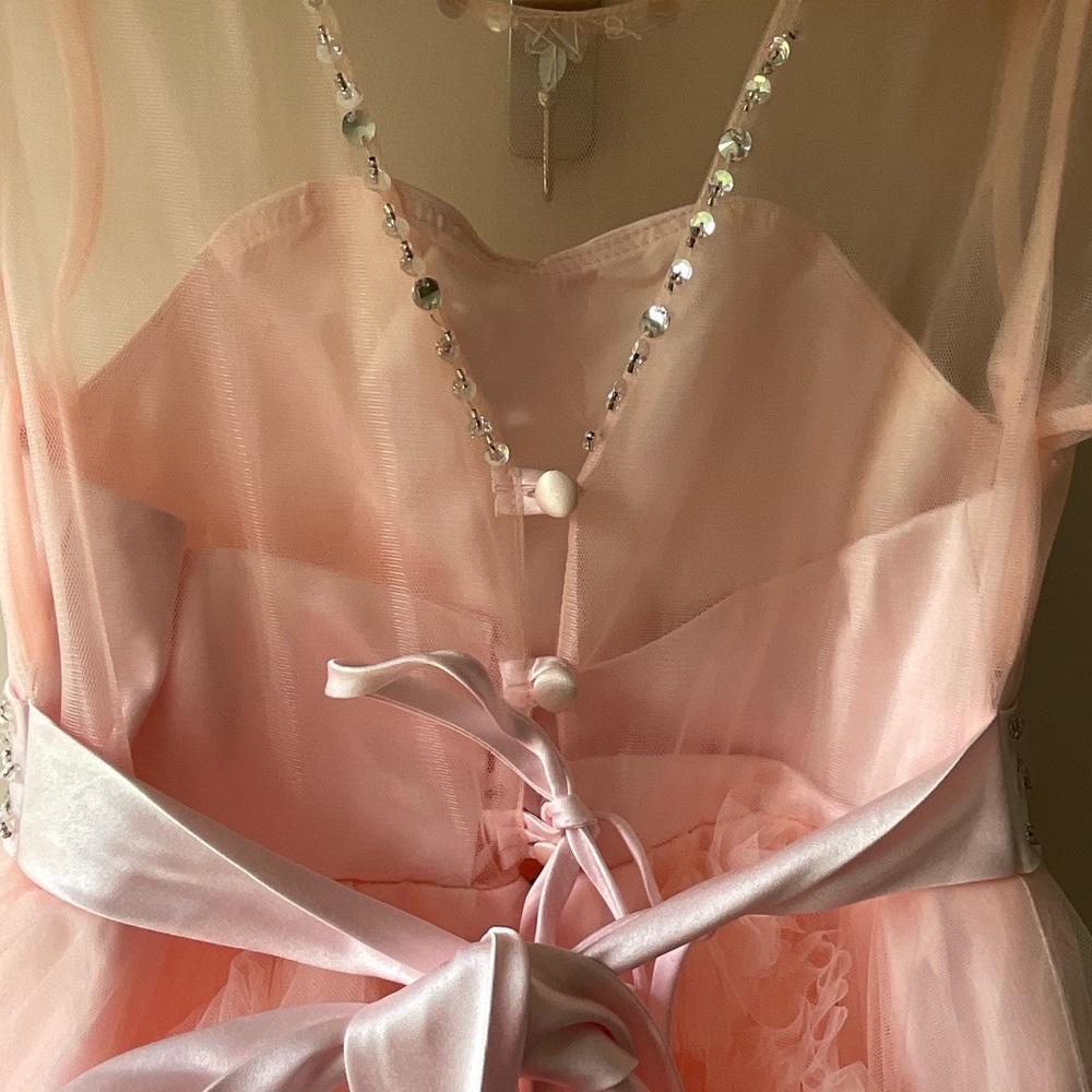 Pink Ruffled Gown with Flutter Sleeves - Picture 7 of 15